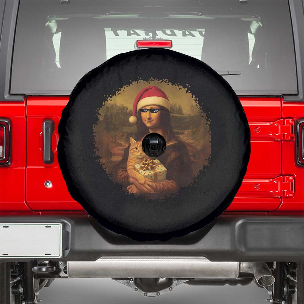 Chritsmas Mona Lisa Spare Tire Cover Funny Holiday Kitty Lover - Wonder Print Shop