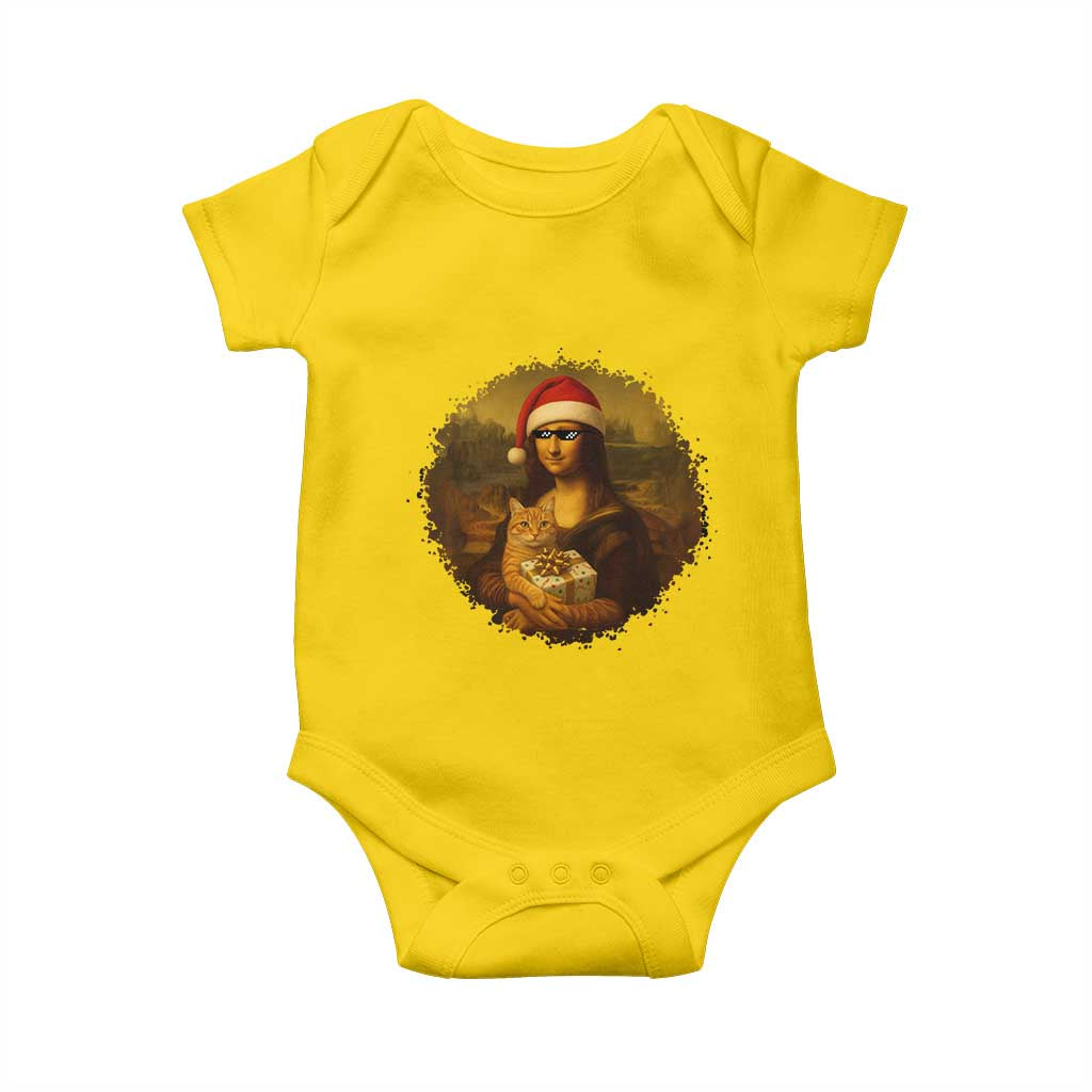 Chritsmas Mona Lisa Baby Onesie Funny Holiday Kitty Lover - Wonder Print Shop