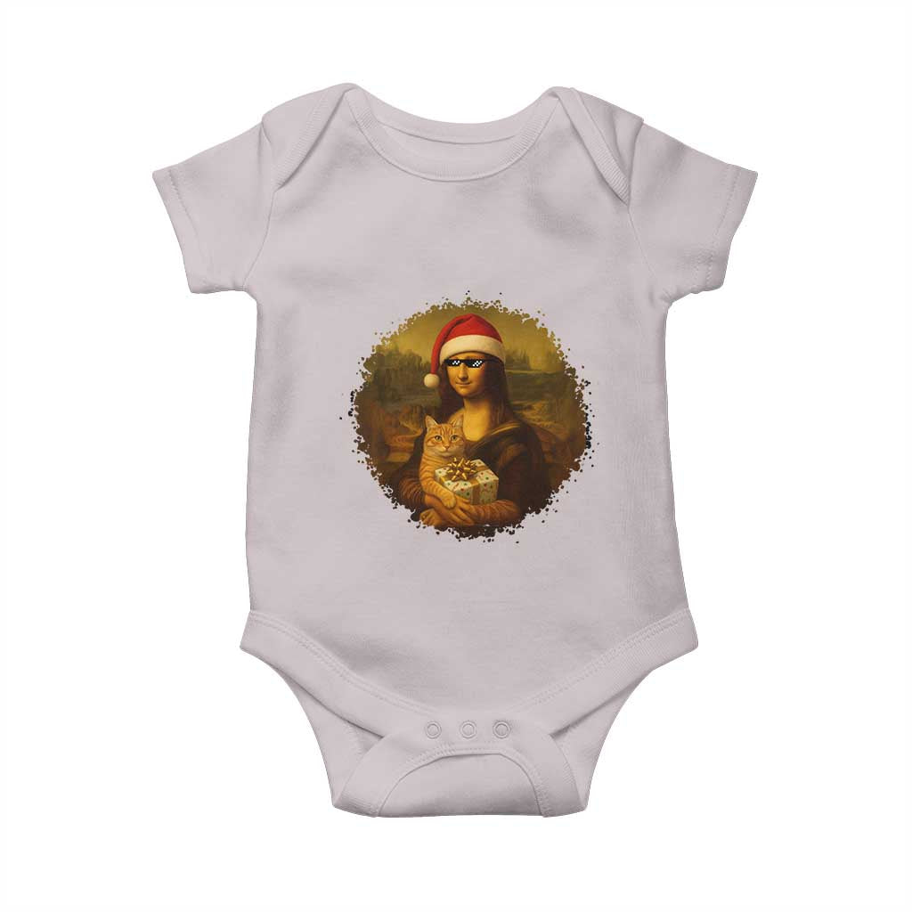 Chritsmas Mona Lisa Baby Onesie Funny Holiday Kitty Lover - Wonder Print Shop