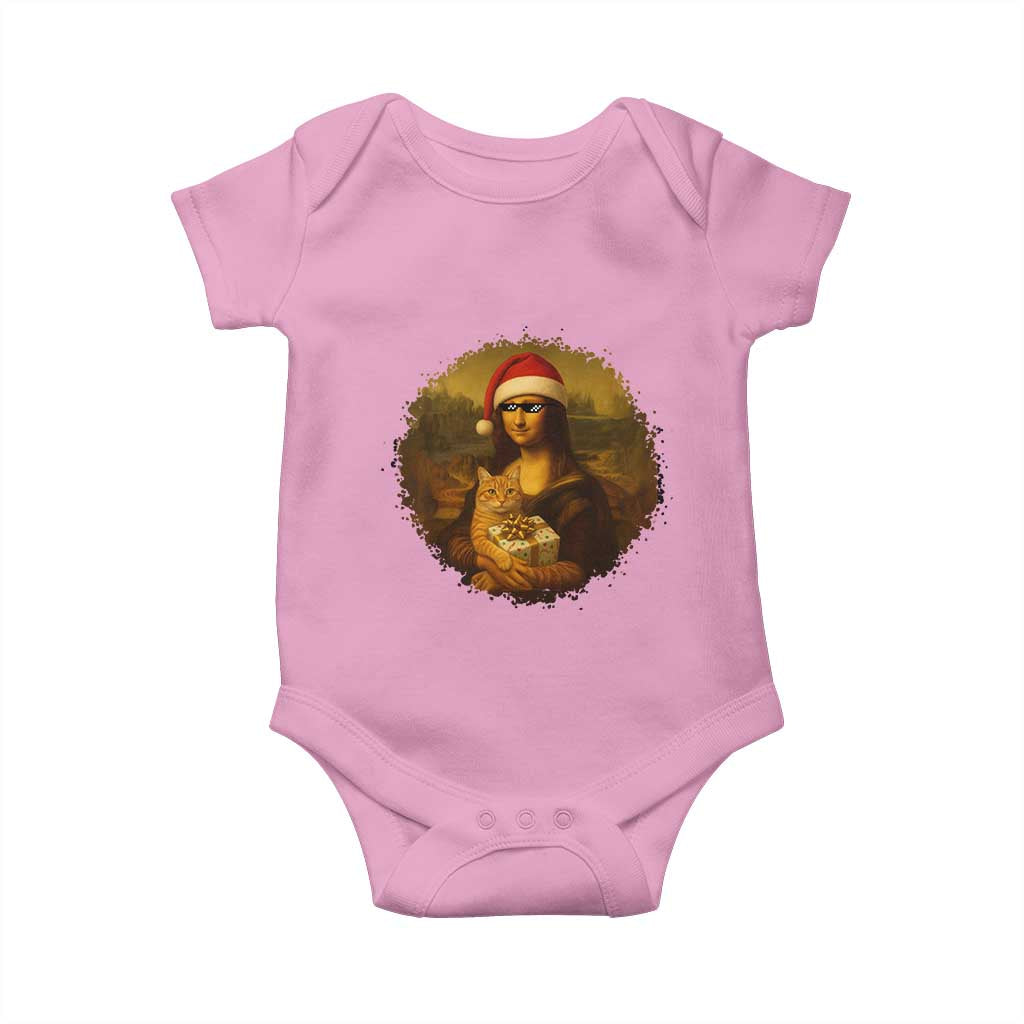 Chritsmas Mona Lisa Baby Onesie Funny Holiday Kitty Lover - Wonder Print Shop