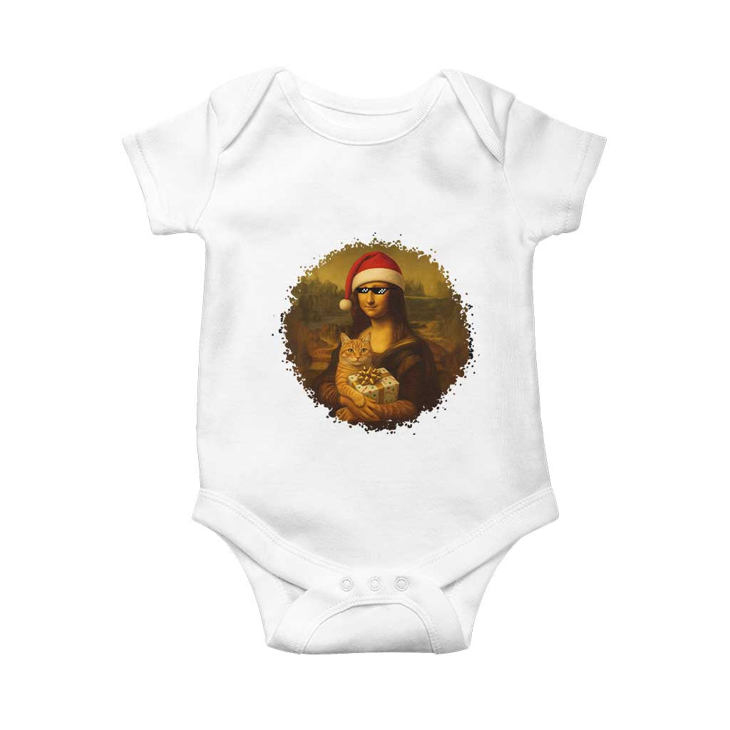 Chritsmas Mona Lisa Baby Onesie Funny Holiday Kitty Lover - Wonder Print Shop