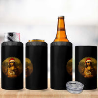 Chritsmas Mona Lisa 4 in 1 Can Cooler Tumbler Funny Holiday Kitty Lover