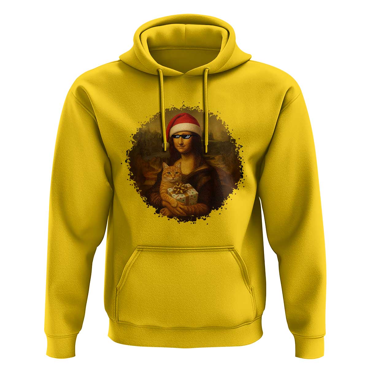 Chritsmas Mona Lisa Hoodie Funny Holiday Kitty Lover - Wonder Print Shop