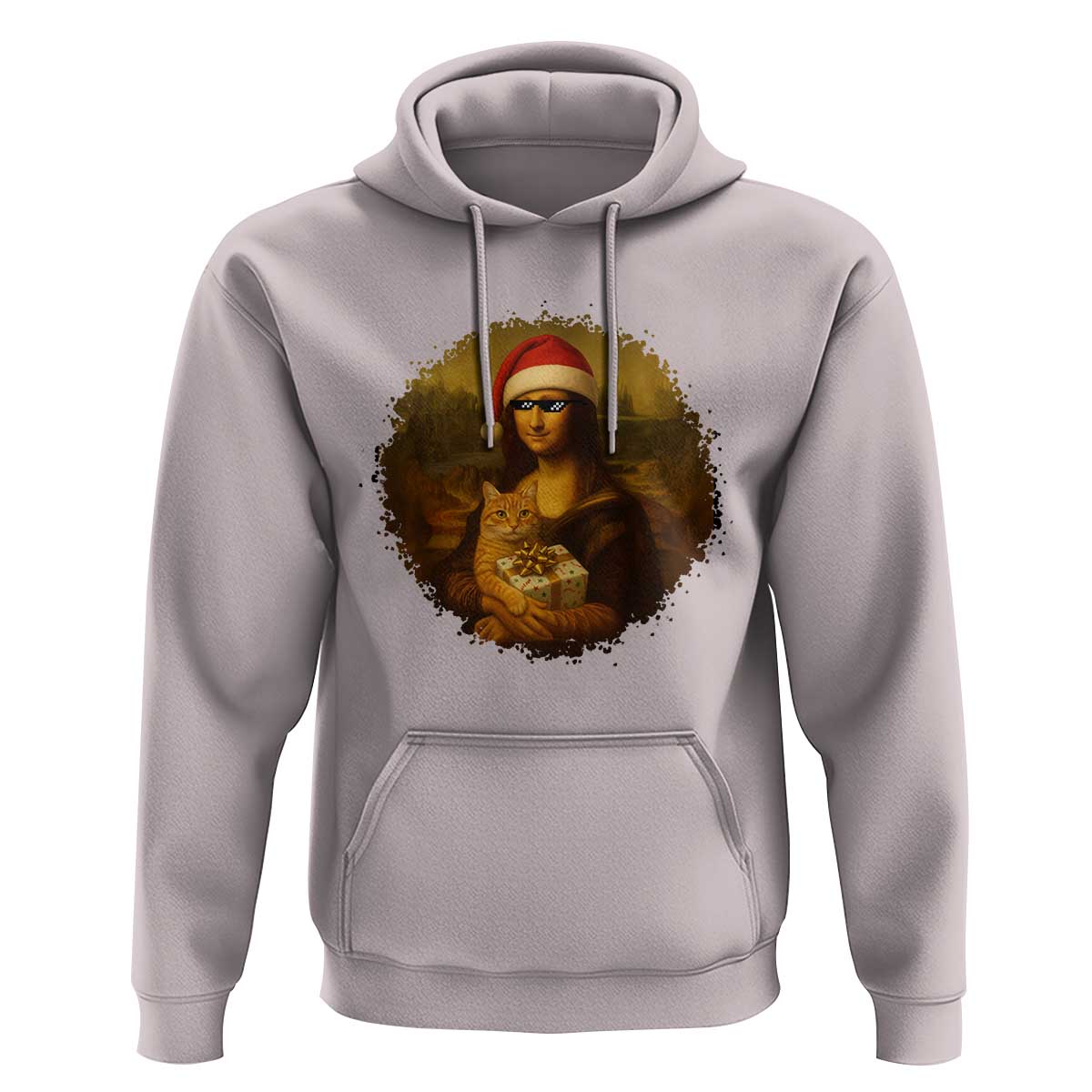 Chritsmas Mona Lisa Hoodie Funny Holiday Kitty Lover - Wonder Print Shop