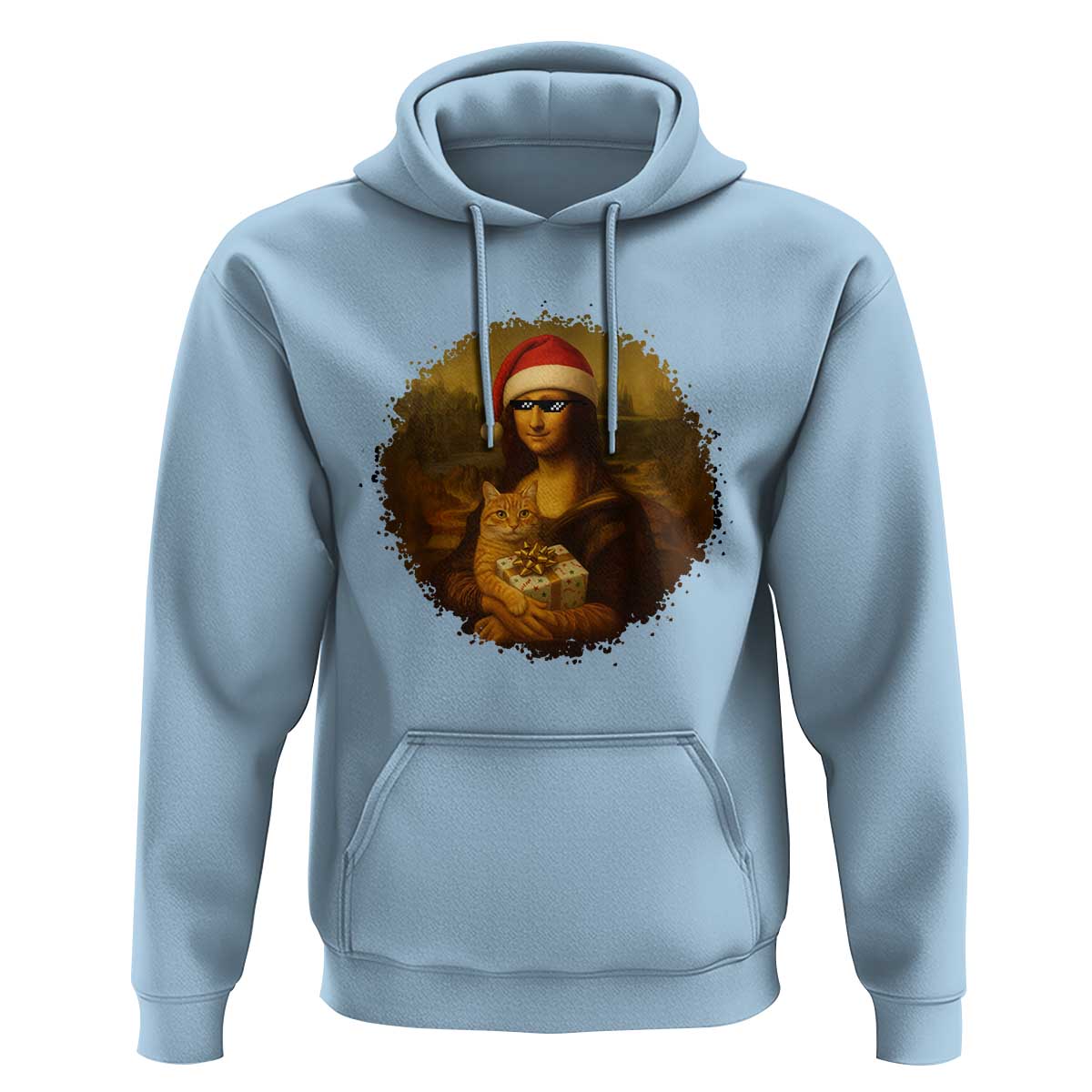 Chritsmas Mona Lisa Hoodie Funny Holiday Kitty Lover - Wonder Print Shop