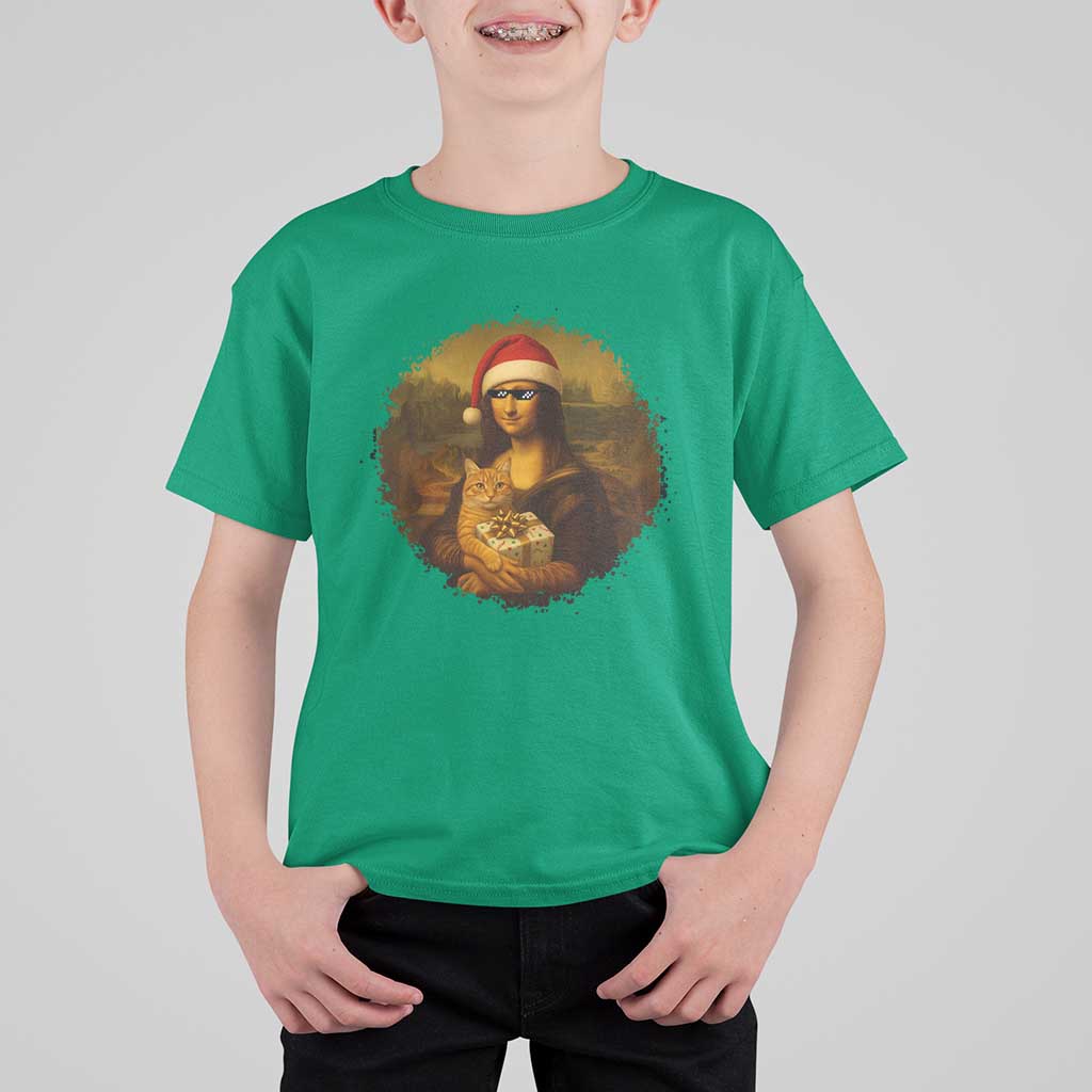 Chritsmas Mona Lisa T Shirt For Kid Funny Holiday Kitty Lover - Wonder Print Shop