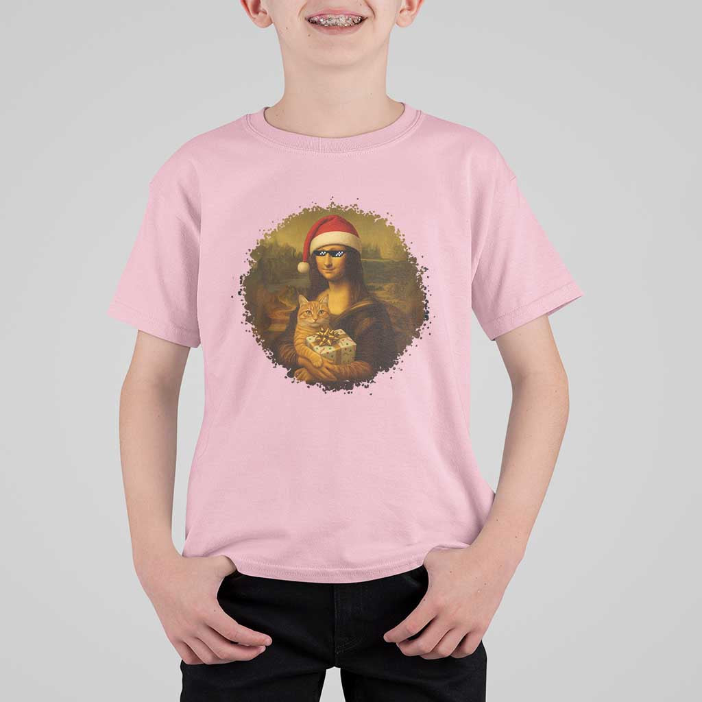 Chritsmas Mona Lisa T Shirt For Kid Funny Holiday Kitty Lover - Wonder Print Shop