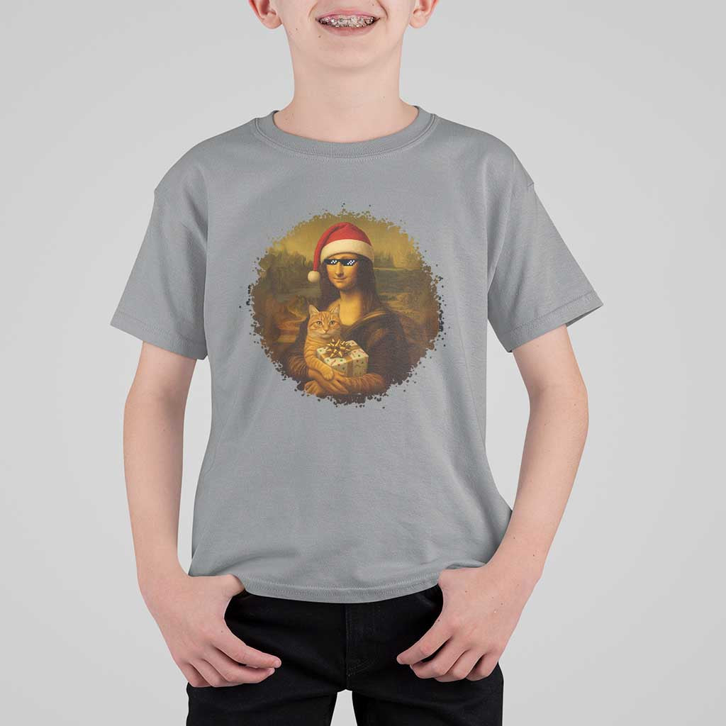Chritsmas Mona Lisa T Shirt For Kid Funny Holiday Kitty Lover - Wonder Print Shop