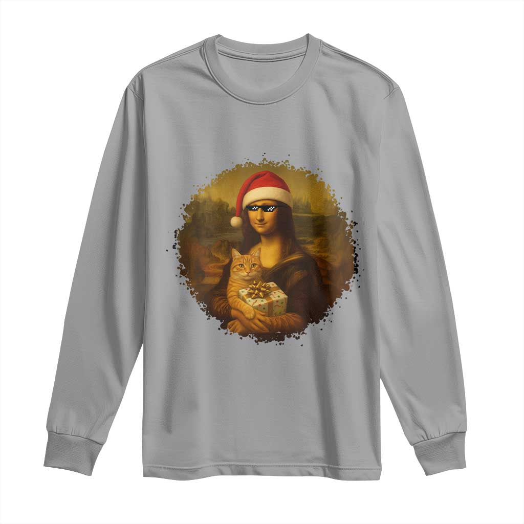 Chritsmas Mona Lisa Long Sleeve Shirt Funny Holiday Kitty Lover - Wonder Print Shop