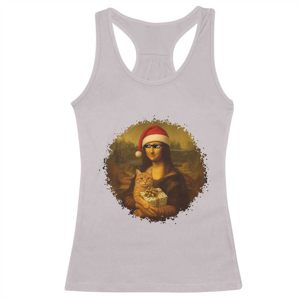 Chritsmas Mona Lisa Racerback Tank Top Funny Holiday Kitty Lover - Wonder Print Shop