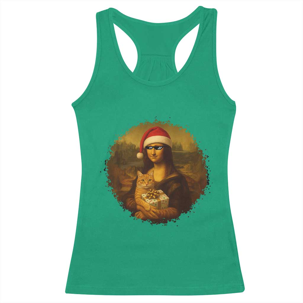 Chritsmas Mona Lisa Racerback Tank Top Funny Holiday Kitty Lover - Wonder Print Shop