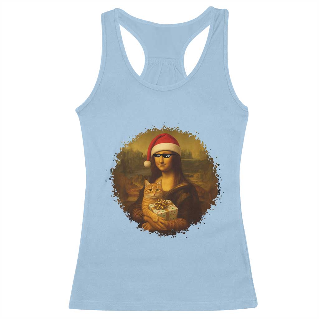 Chritsmas Mona Lisa Racerback Tank Top Funny Holiday Kitty Lover - Wonder Print Shop
