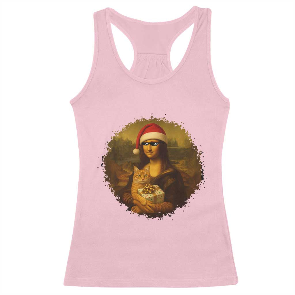 Chritsmas Mona Lisa Racerback Tank Top Funny Holiday Kitty Lover - Wonder Print Shop