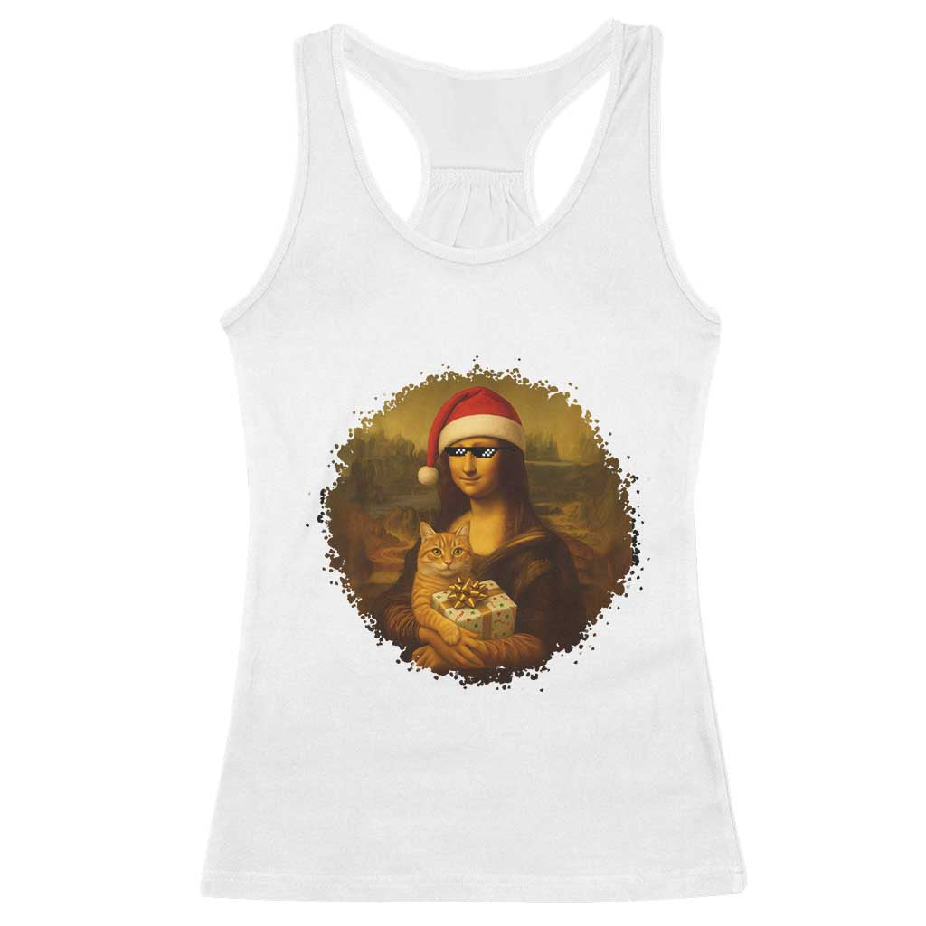 Chritsmas Mona Lisa Racerback Tank Top Funny Holiday Kitty Lover - Wonder Print Shop