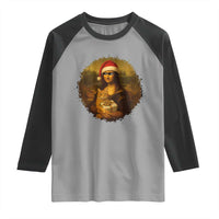 Chritsmas Mona Lisa Raglan Shirt Funny Holiday Kitty Lover - Wonder Print Shop