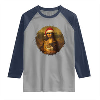 Chritsmas Mona Lisa Raglan Shirt Funny Holiday Kitty Lover - Wonder Print Shop