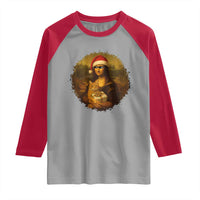 Chritsmas Mona Lisa Raglan Shirt Funny Holiday Kitty Lover - Wonder Print Shop