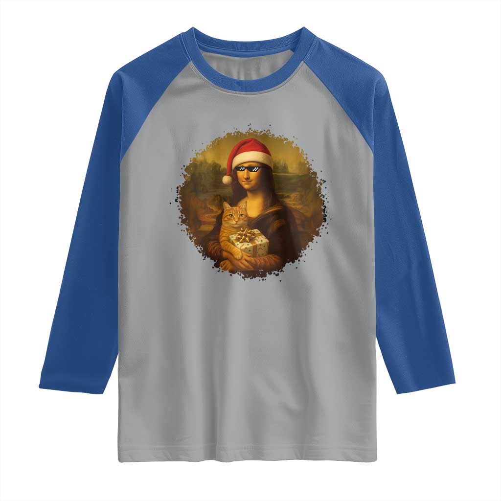 Chritsmas Mona Lisa Raglan Shirt Funny Holiday Kitty Lover - Wonder Print Shop