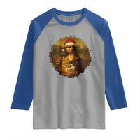 Chritsmas Mona Lisa Raglan Shirt Funny Holiday Kitty Lover - Wonder Print Shop