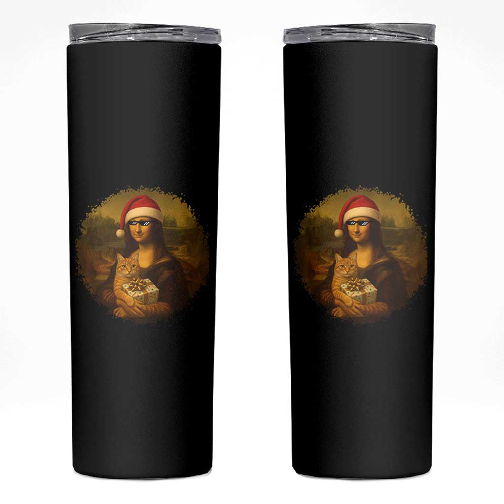 Chritsmas Mona Lisa Skinny Tumbler Funny Holiday Kitty Lover