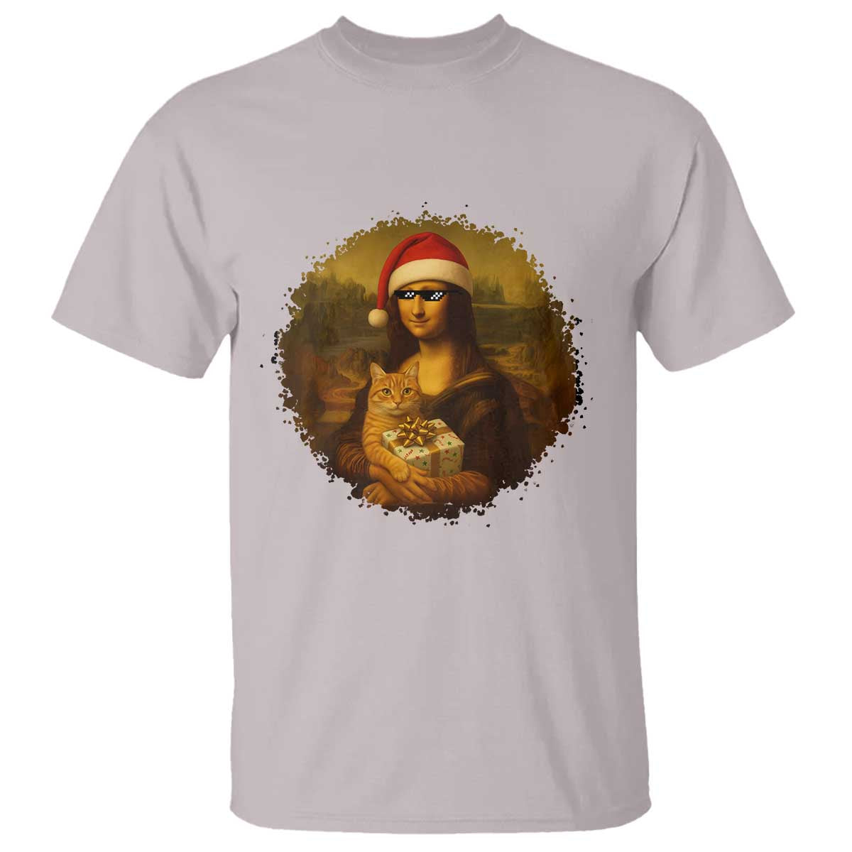 Chritsmas Mona Lisa T Shirt Funny Holiday Kitty Lover - Wonder Print Shop