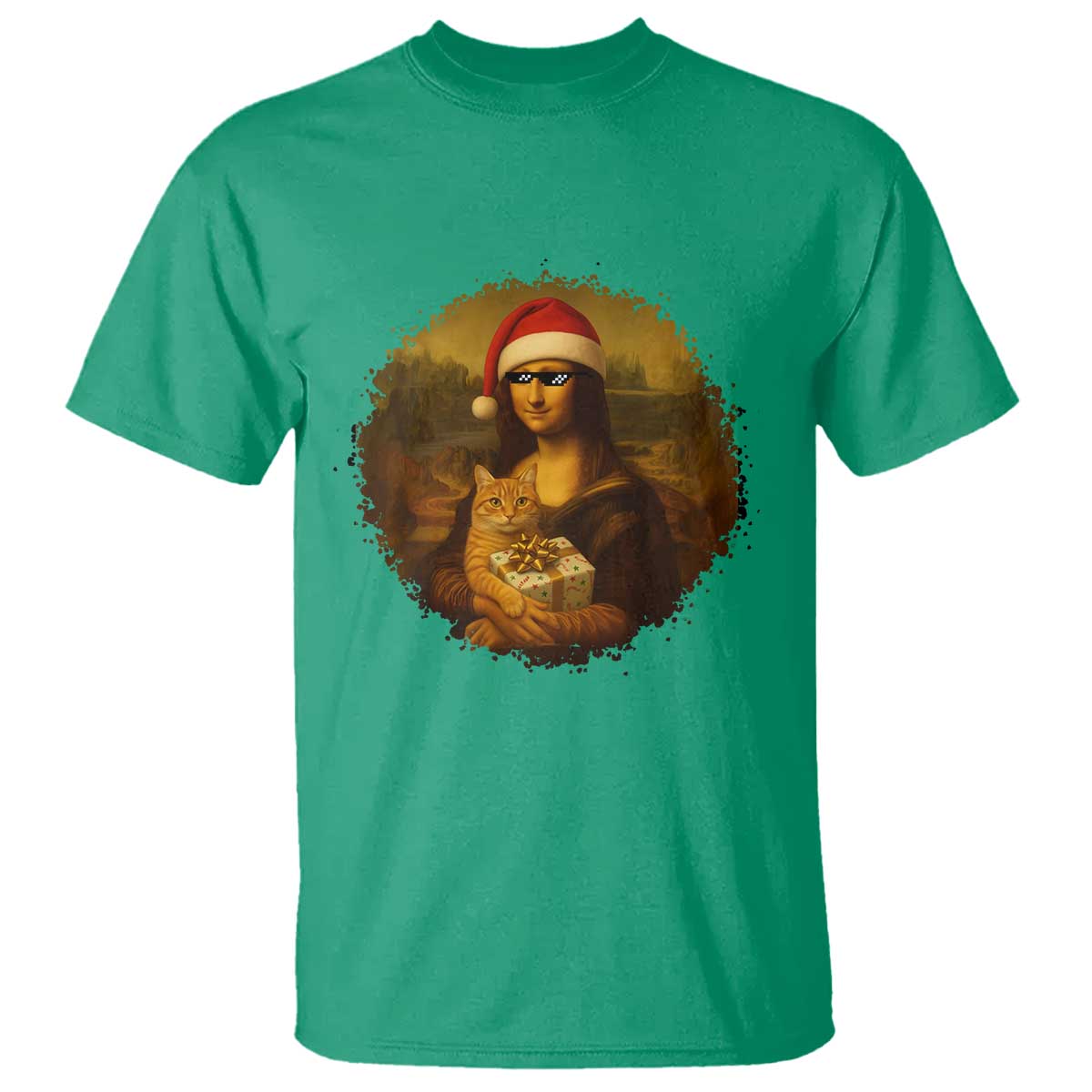 Chritsmas Mona Lisa T Shirt Funny Holiday Kitty Lover - Wonder Print Shop