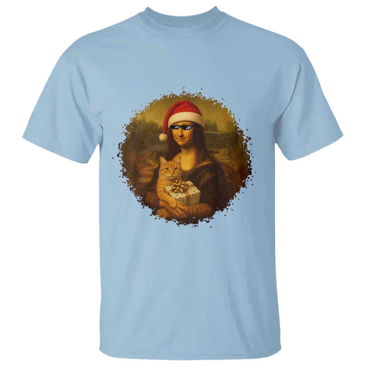 Chritsmas Mona Lisa T Shirt Funny Holiday Kitty Lover - Wonder Print Shop