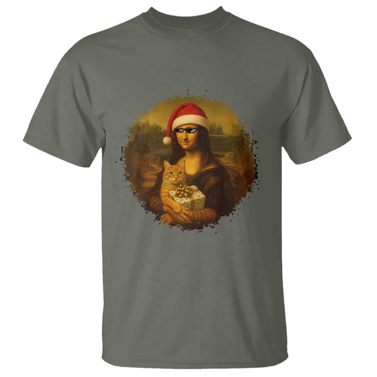 Chritsmas Mona Lisa T Shirt Funny Holiday Kitty Lover - Wonder Print Shop
