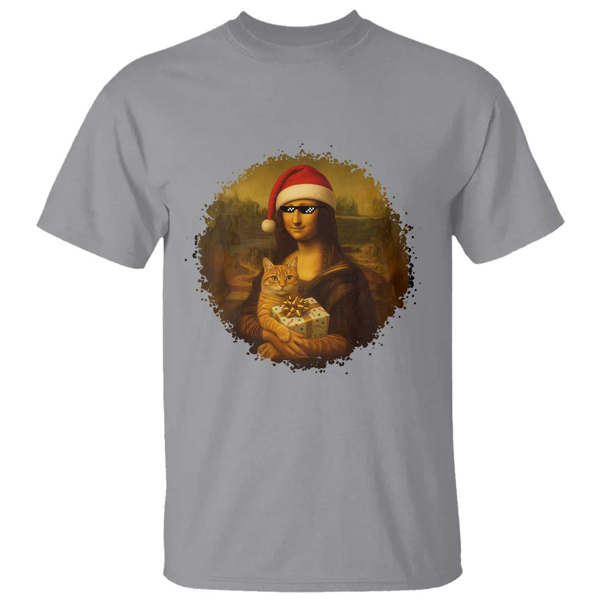 Chritsmas Mona Lisa T Shirt Funny Holiday Kitty Lover - Wonder Print Shop
