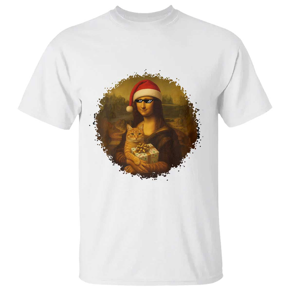 Chritsmas Mona Lisa T Shirt Funny Holiday Kitty Lover - Wonder Print Shop