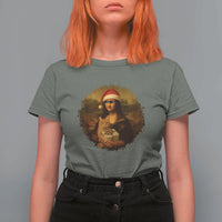 Chritsmas Mona Lisa T Shirt For Women Funny Holiday Kitty Lover - Wonder Print Shop