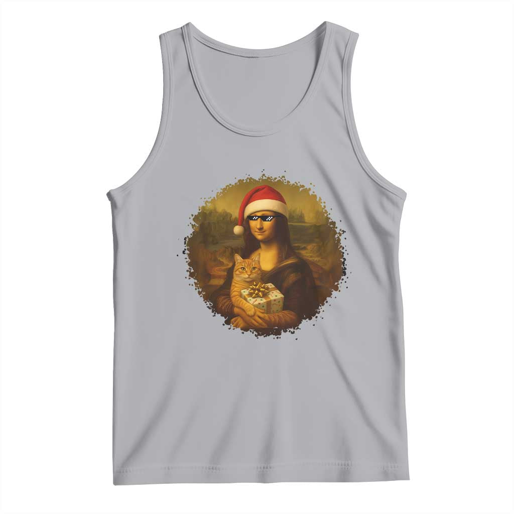 Chritsmas Mona Lisa Tank Top Funny Holiday Kitty Lover - Wonder Print Shop