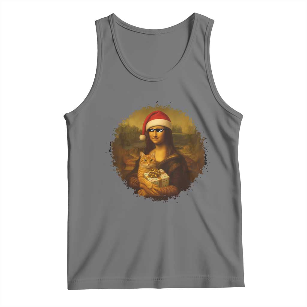 Chritsmas Mona Lisa Tank Top Funny Holiday Kitty Lover - Wonder Print Shop