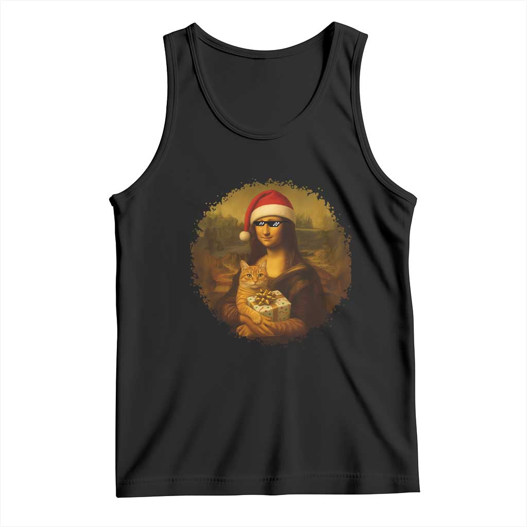 Chritsmas Mona Lisa Tank Top Funny Holiday Kitty Lover - Wonder Print Shop