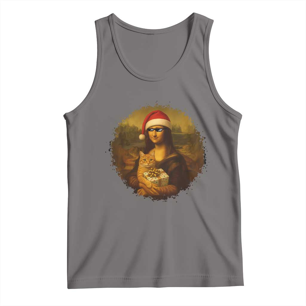 Chritsmas Mona Lisa Tank Top Funny Holiday Kitty Lover - Wonder Print Shop