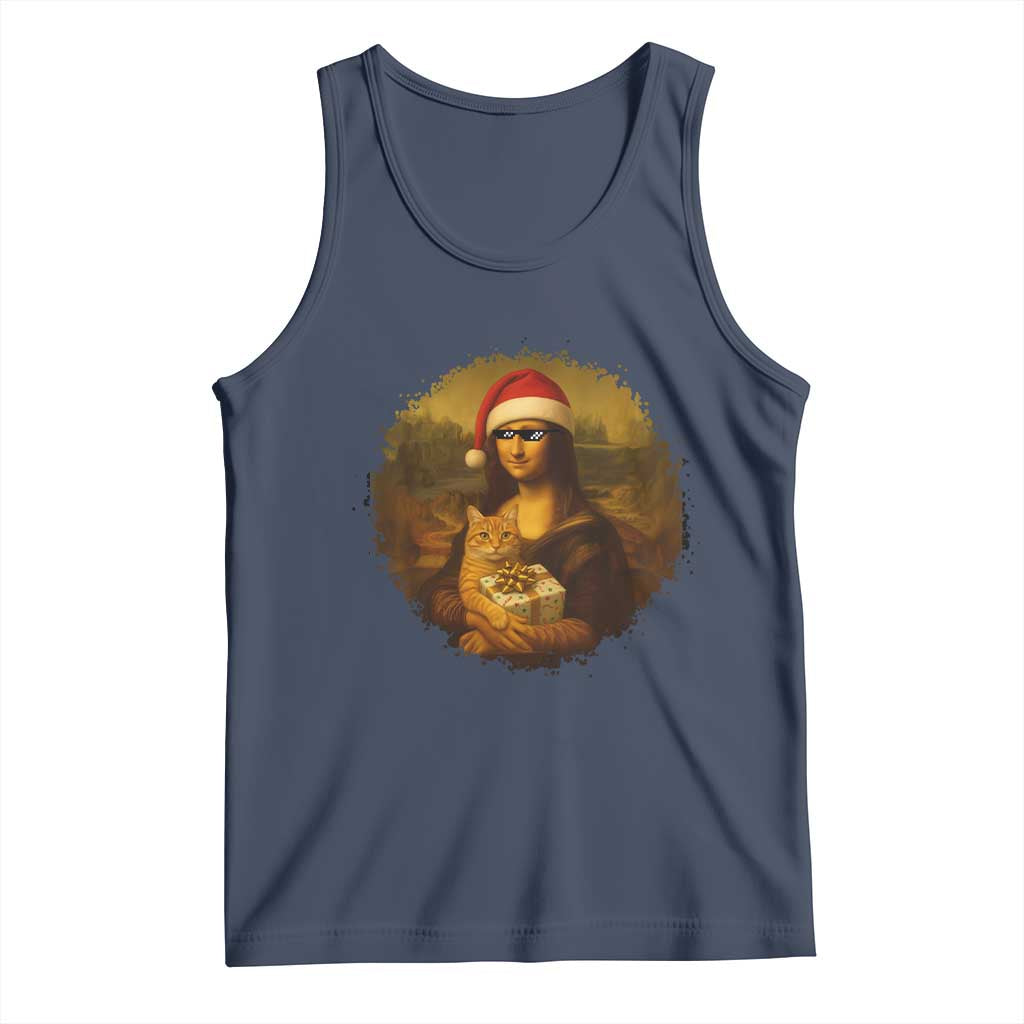 Chritsmas Mona Lisa Tank Top Funny Holiday Kitty Lover - Wonder Print Shop