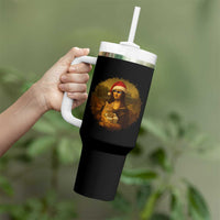 Chritsmas Mona Lisa Tumbler With Handle Funny Holiday Kitty Lover