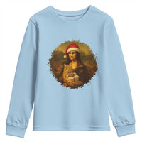 Chritsmas Mona Lisa Youth Sweatshirt Funny Holiday Kitty Lover - Wonder Print Shop