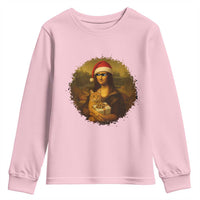 Chritsmas Mona Lisa Youth Sweatshirt Funny Holiday Kitty Lover - Wonder Print Shop