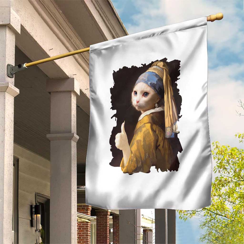 Funny Cat With A Pearl Earring Parody Art Garden Flag - Wonder Print Shop