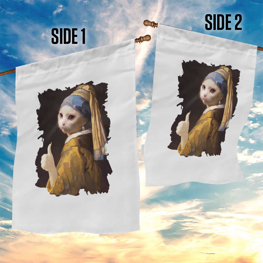 Funny Cat With A Pearl Earring Parody Art Garden Flag - Wonder Print Shop