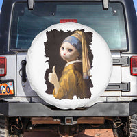 Funny Cat With A Pearl Earring Parody Art Spare Tire Cover - Wonder Print Shop