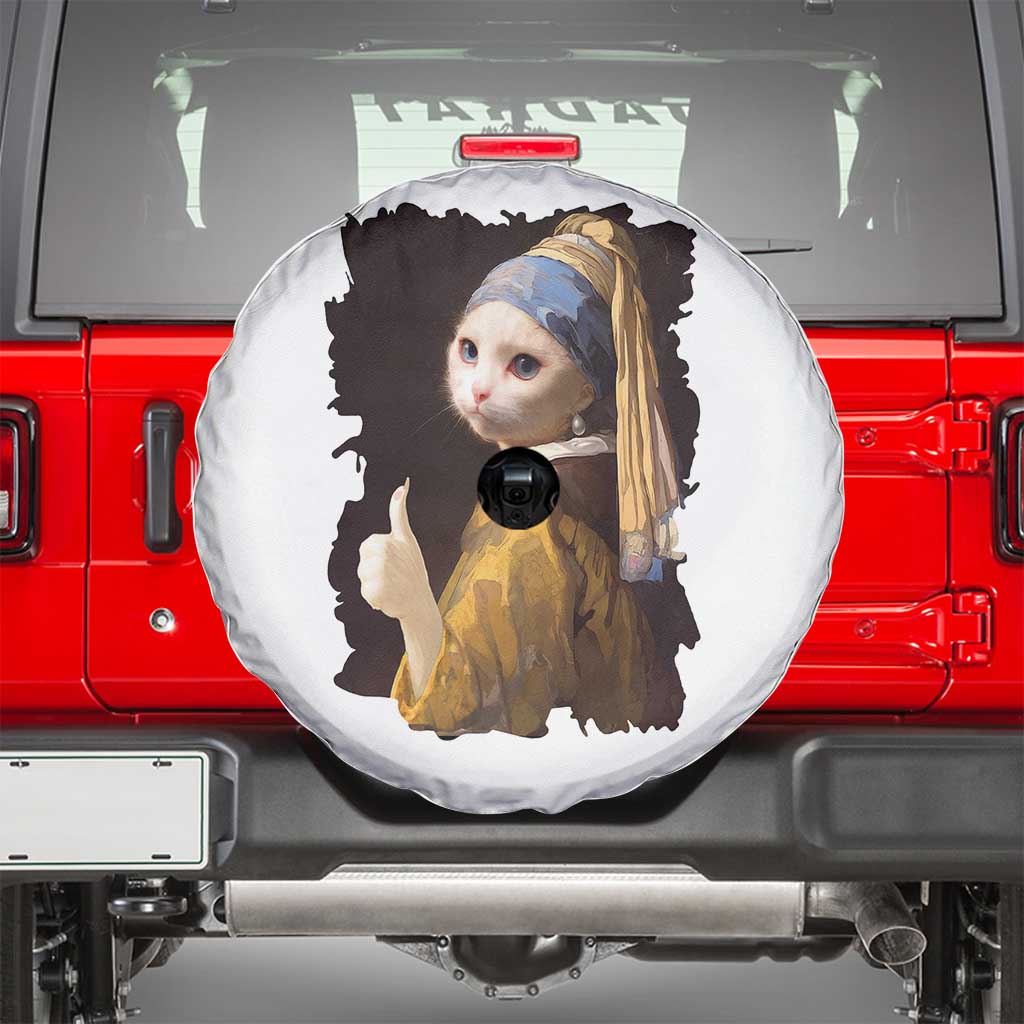 Funny Cat With A Pearl Earring Parody Art Spare Tire Cover - Wonder Print Shop