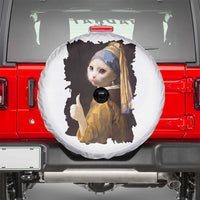 Funny Cat With A Pearl Earring Parody Art Spare Tire Cover - Wonder Print Shop