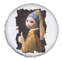 Funny Cat With A Pearl Earring Parody Art Spare Tire Cover - Wonder Print Shop