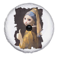 Funny Cat With A Pearl Earring Parody Art Spare Tire Cover - Wonder Print Shop