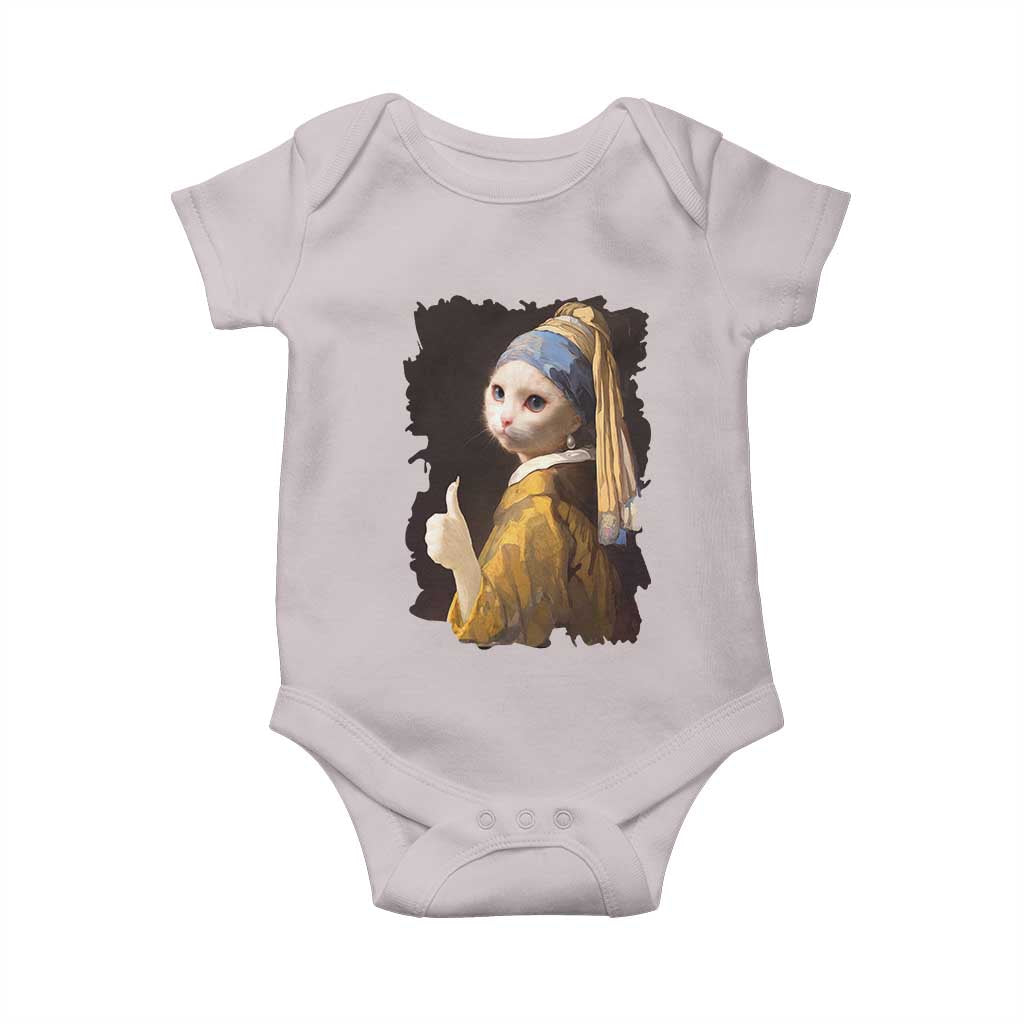 Funny Cat With A Pearl Earring Parody Art Baby Onesie - Wonder Print Shop