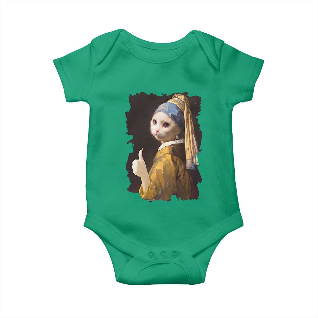 Funny Cat With A Pearl Earring Parody Art Baby Onesie - Wonder Print Shop