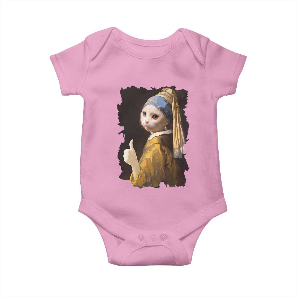 Funny Cat With A Pearl Earring Parody Art Baby Onesie - Wonder Print Shop