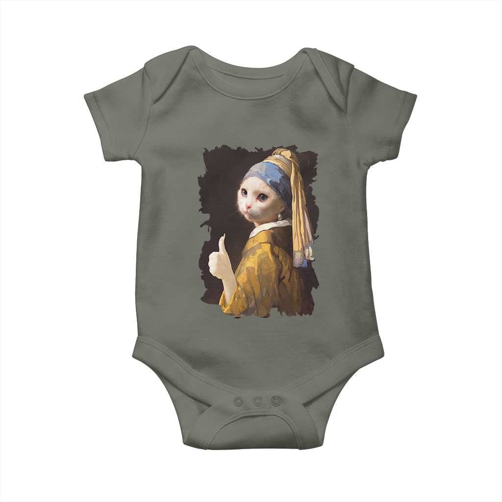 Funny Cat With A Pearl Earring Parody Art Baby Onesie - Wonder Print Shop